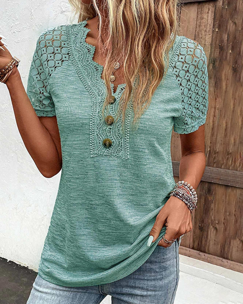 Lace Short Sleeve T-Shirt Elegant Women’s Casual Summer Top