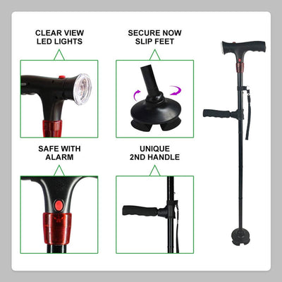 Elderly Cane With Alarm LED Double Handle For Safety