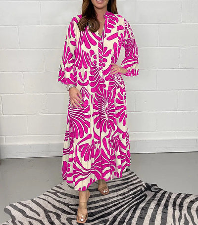 Floral Print Maxi Dress Soft Breathable Bell Sleeve Maxi Dress
