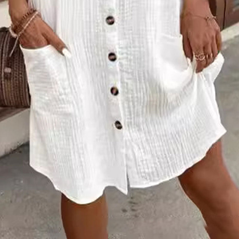 Women's Casual Shirt Dress Buttoned Short Sleeve With Pocket