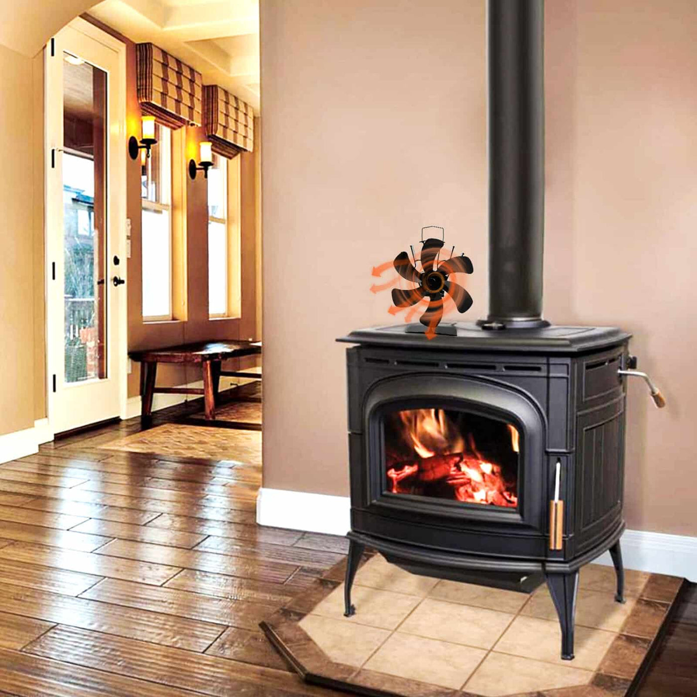 Heat Powered Fireplace Stove Fan 6 Blades 360 Degree Rotation