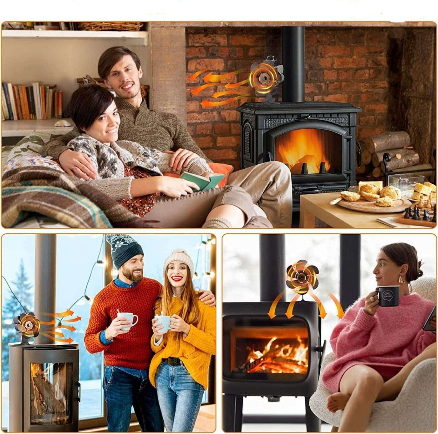 Heat Powered Fireplace Stove Fan 6 Blades 360 Degree Rotation