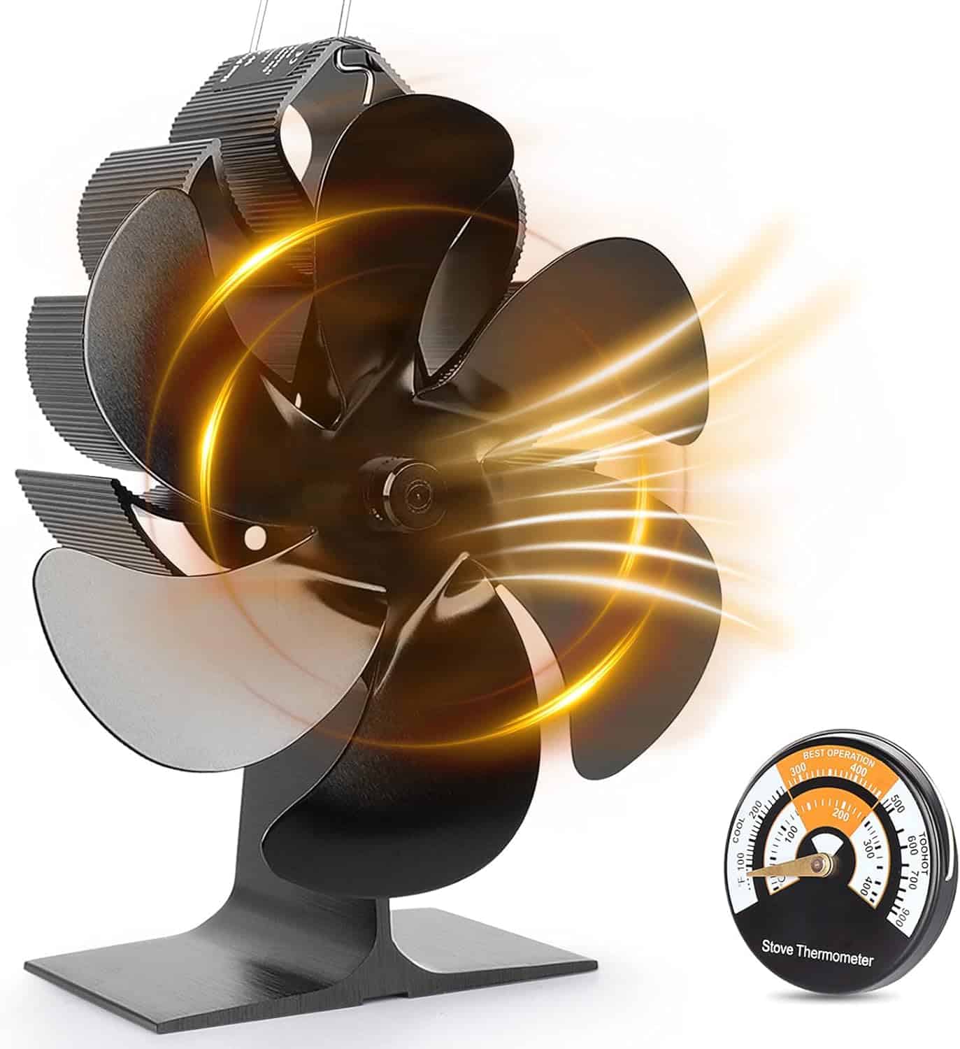 Heat Powered Fireplace Stove Fan 6 Blades 360 Degree Rotation
