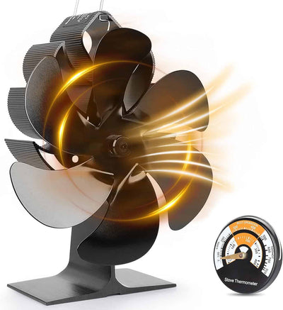 Heat Powered Fireplace Stove Fan 6 Blades 360 Degree Rotation