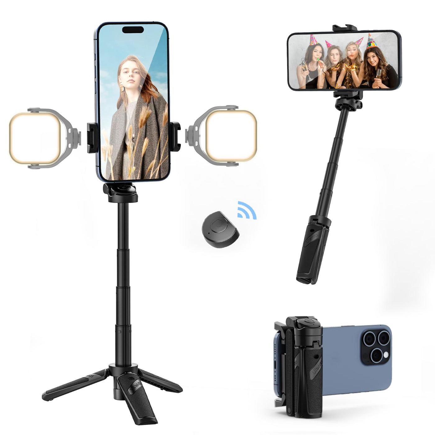 Extendable Grip Phone Tripod With Detachable Remote Pocket Size