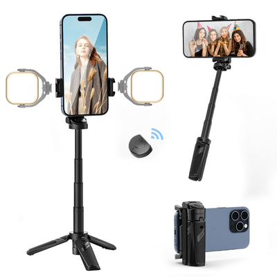 Extendable Grip Phone Tripod With Detachable Remote Pocket Size