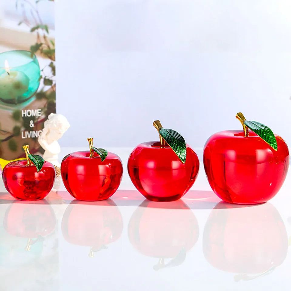 Crystal Red Apple Ornaments Elegant Glazed Figurines For Home Decor
