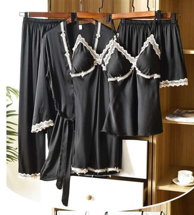 5 Piece Ice Silk Pajamas Set Comfortable Soft Silk Pajamas