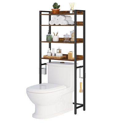 MAHANCRIS 4 Tier Over The Toilet Storage Rack Bathroom Organizer With Hooks