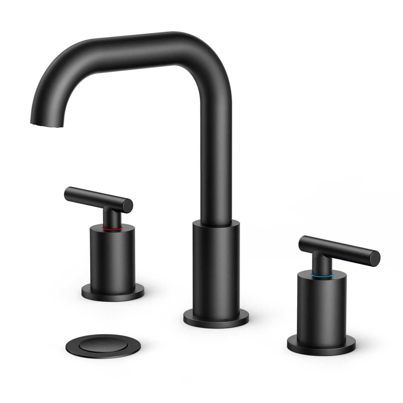 Matte Black Bathroom Faucet 3 Hole 8 Inch Widespread Design