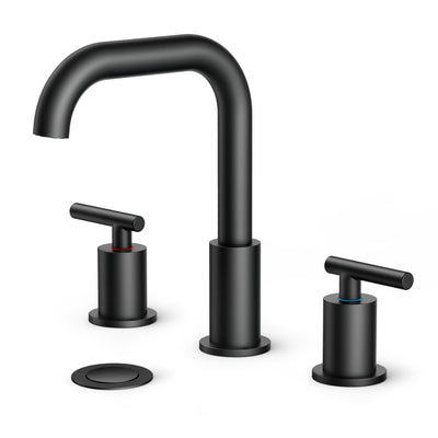 Matte Black Bathroom Faucet 3 Hole 8 Inch Widespread Design