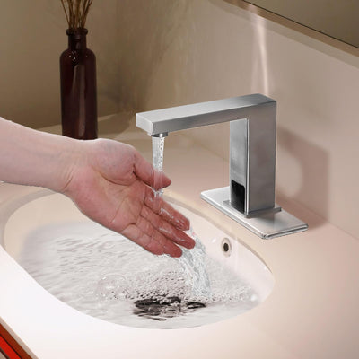 Automatic Commercial Sink Faucet Brushed Nickel AC DC Power