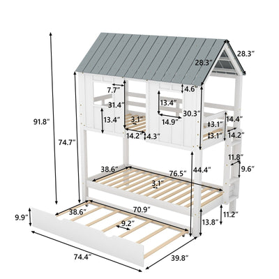 House Bunk Bed With Trundle Roof And Window Playhouse Design