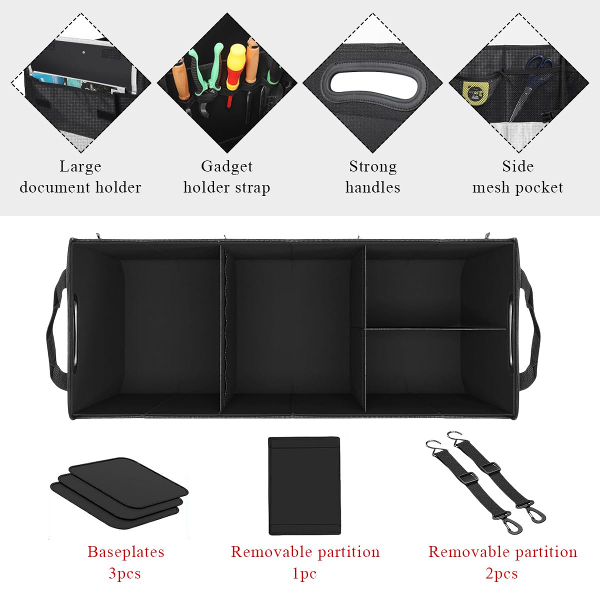 Large Car Trunk Organizer 95L Stretchable Storage With Divided Compartments