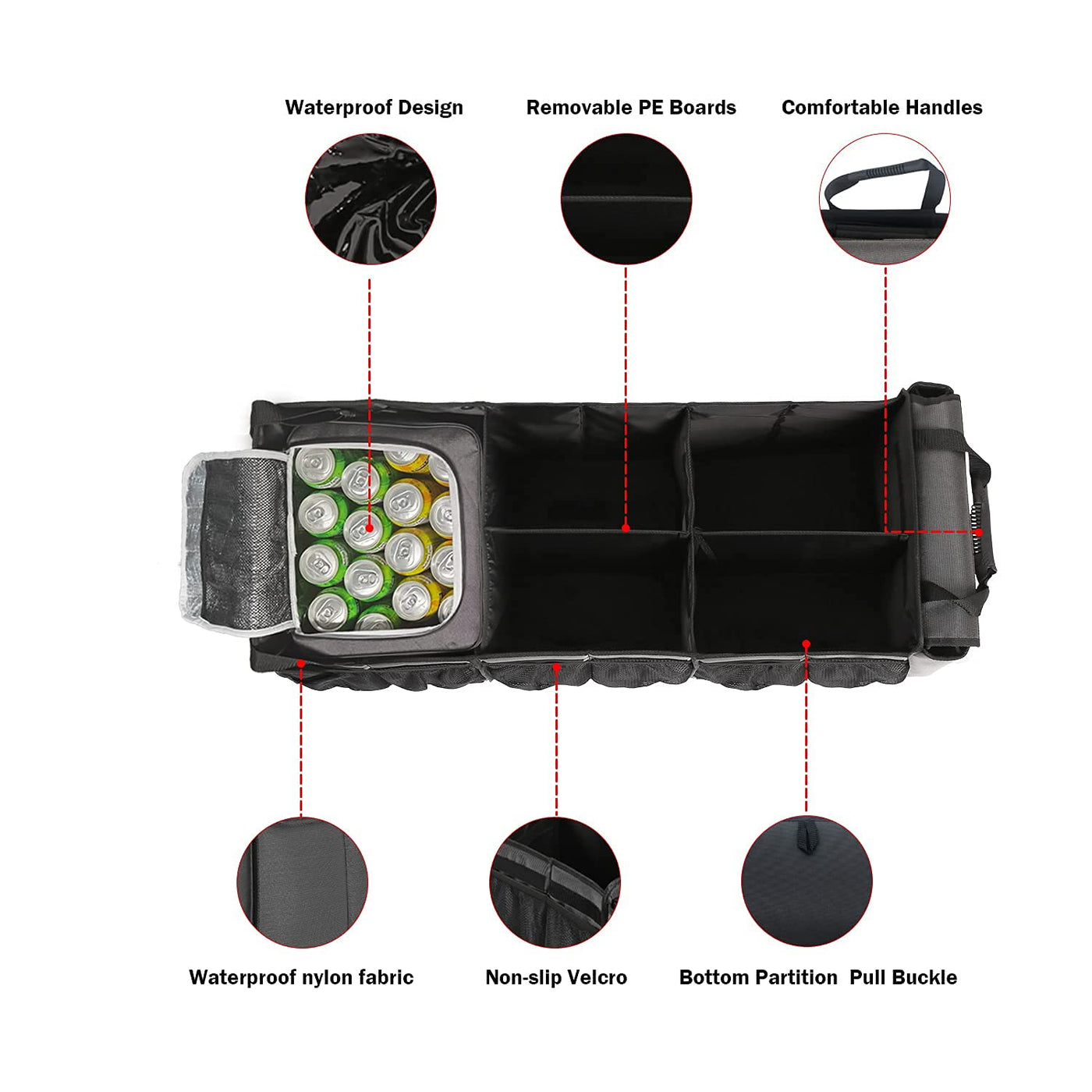 EAROND Car Trunk Organizer With Leakproof Cooler Bag And Adjustable Straps