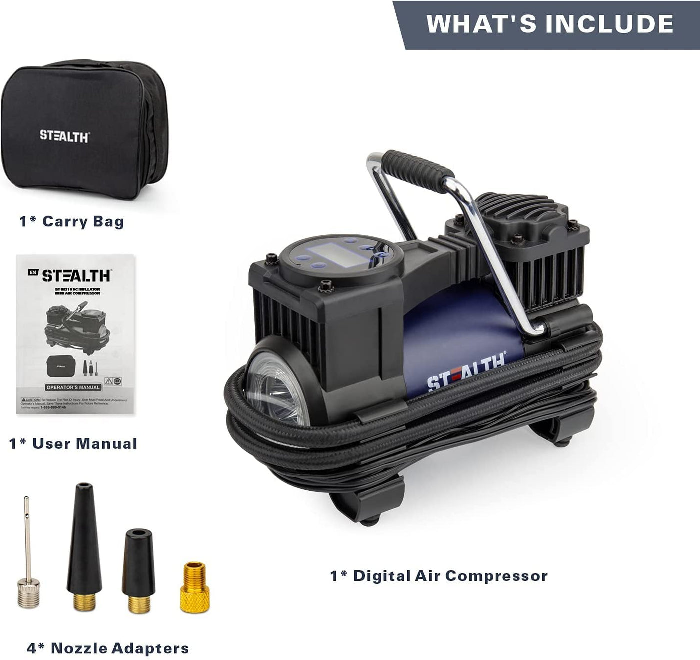 Stealth Portable Air Compressor Tire Inflator 12V Digital Pump 120PSI