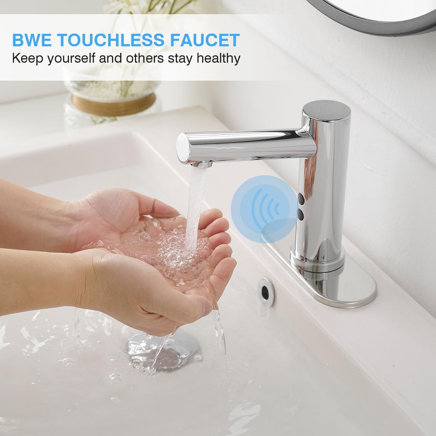 Chrome Touchless Bathroom Sink Faucet With Automatic Motion Sensor