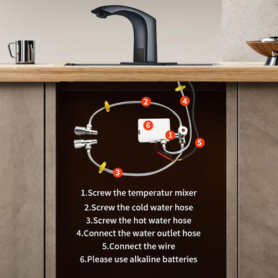 Touchless Bathroom Sink Faucet Black Single Hole Automatic Sensor