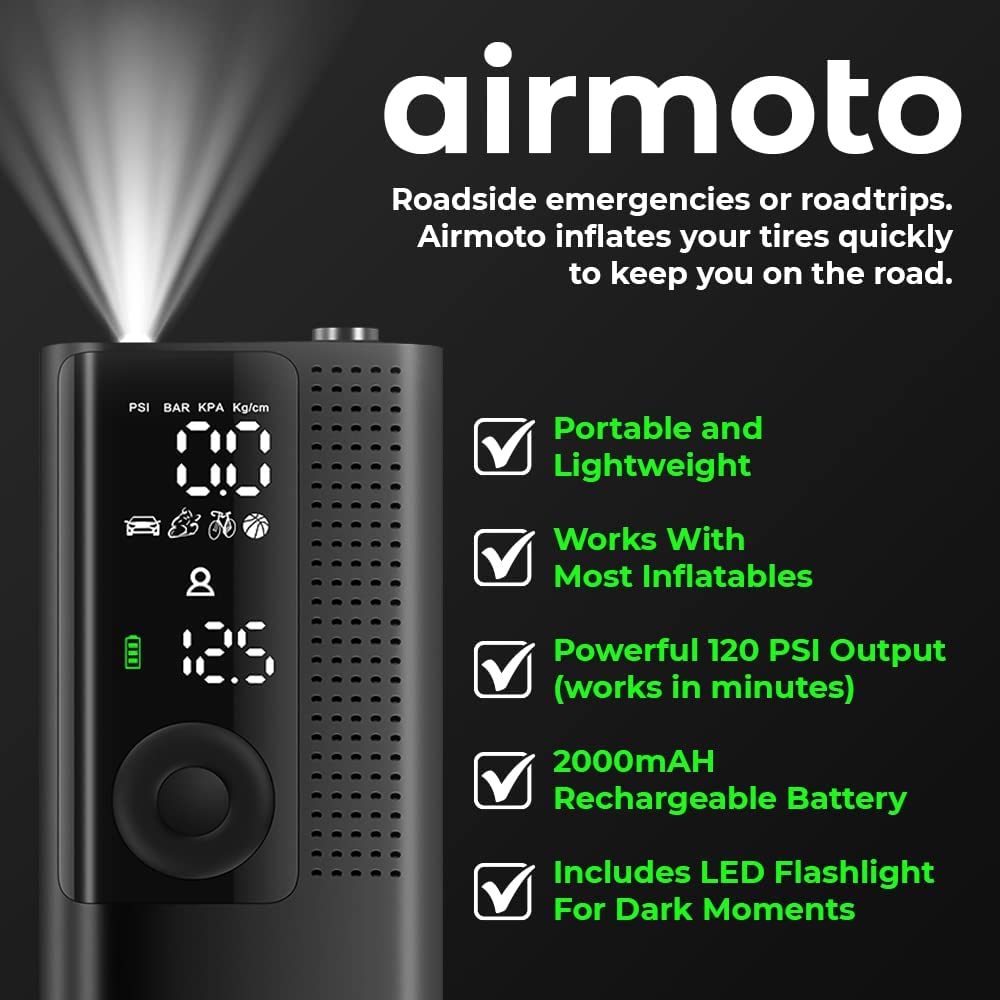Airmoto Portable Tire Inflator Air Compressor With Pressure Gauge