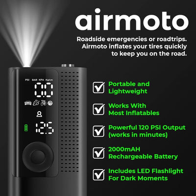 Airmoto Portable Tire Inflator Air Compressor With Pressure Gauge