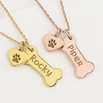 Dog Bone Necklace With Paw Print Pendant For Dog Lovers