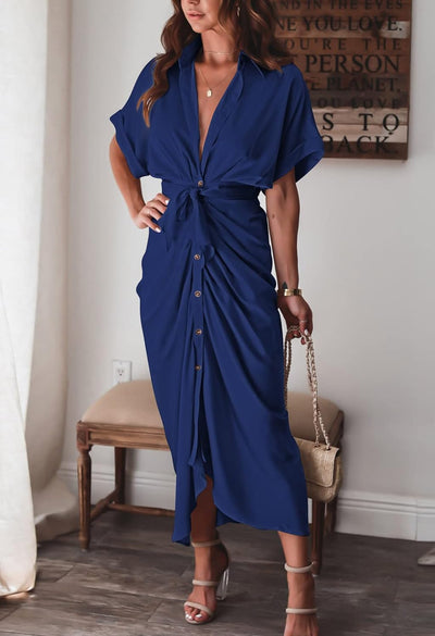 Women Satin Shirt Dress With Button Detail Elegant Design