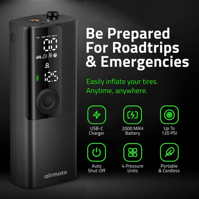 Airmoto Portable Tire Inflator Air Compressor With Pressure Gauge