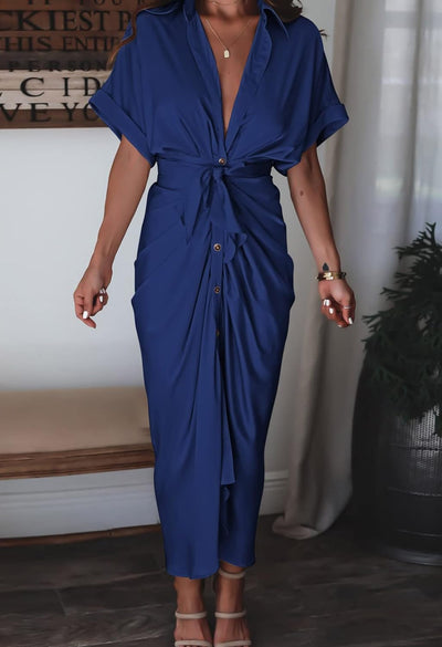 Women Satin Shirt Dress With Button Detail Elegant Design
