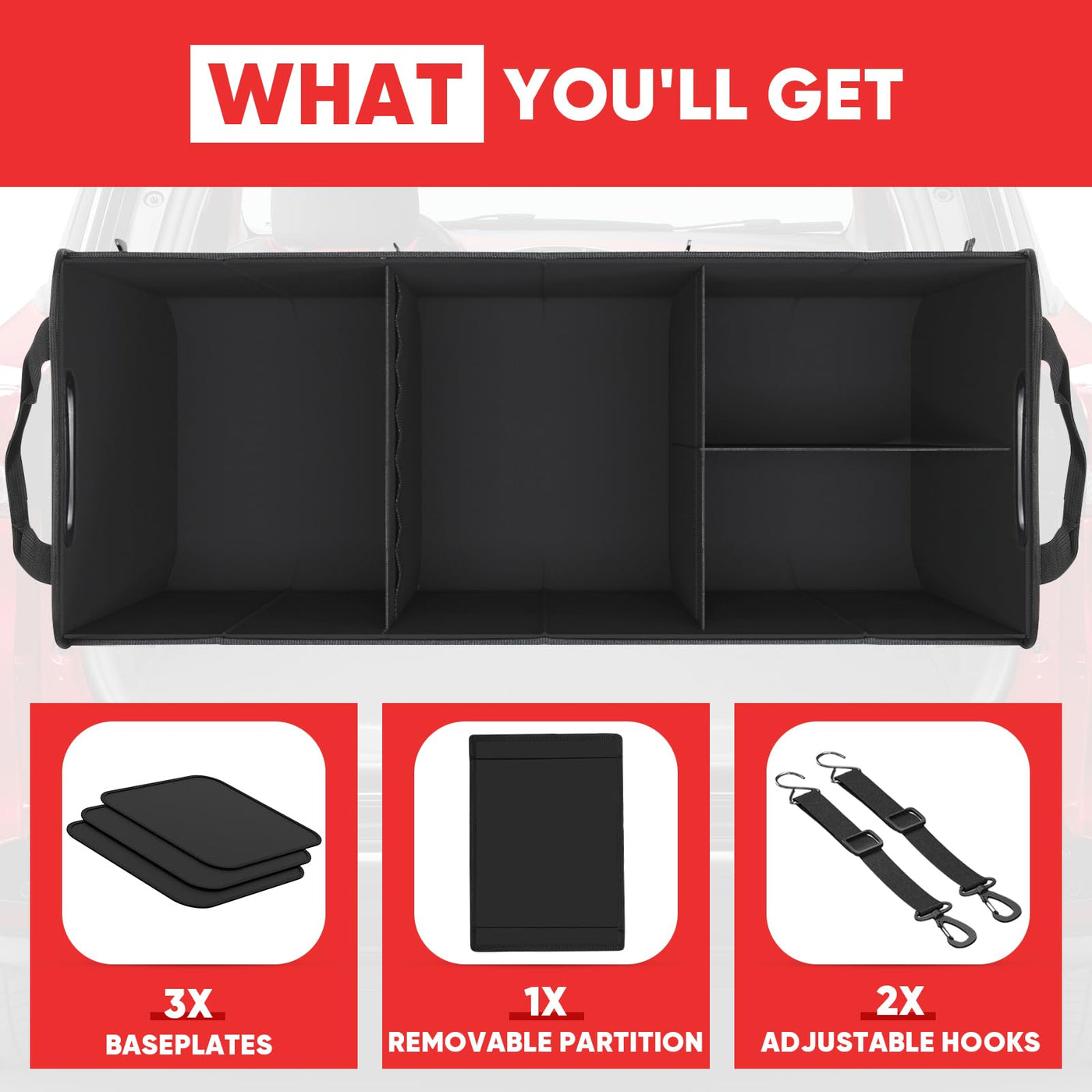 Simniam Large Collapsible Car Trunk Organizer With Multi Compartments