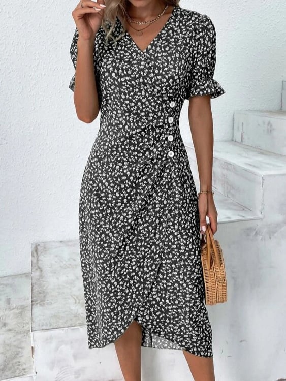 Women Casual Floral Wrap Dress Elegant Summer Style