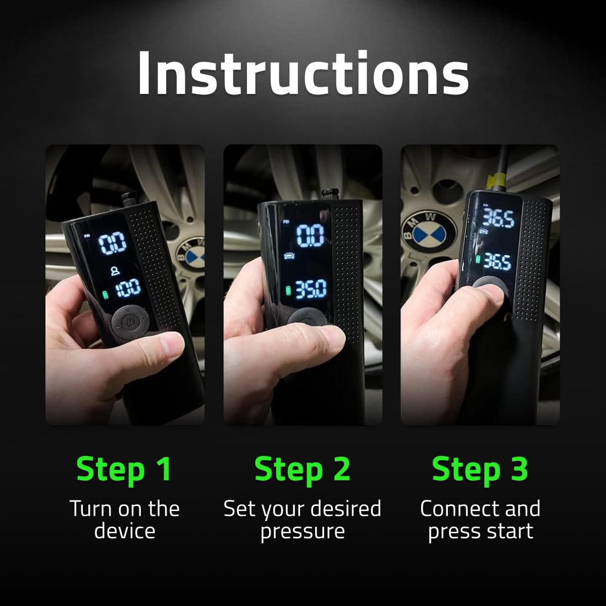Airmoto Portable Tire Inflator Air Compressor With Pressure Gauge