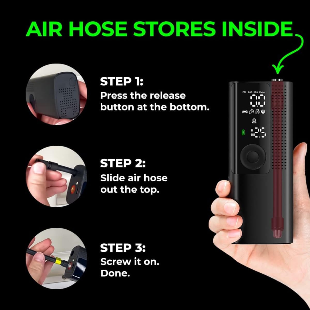 Airmoto Portable Tire Inflator Air Compressor With Pressure Gauge