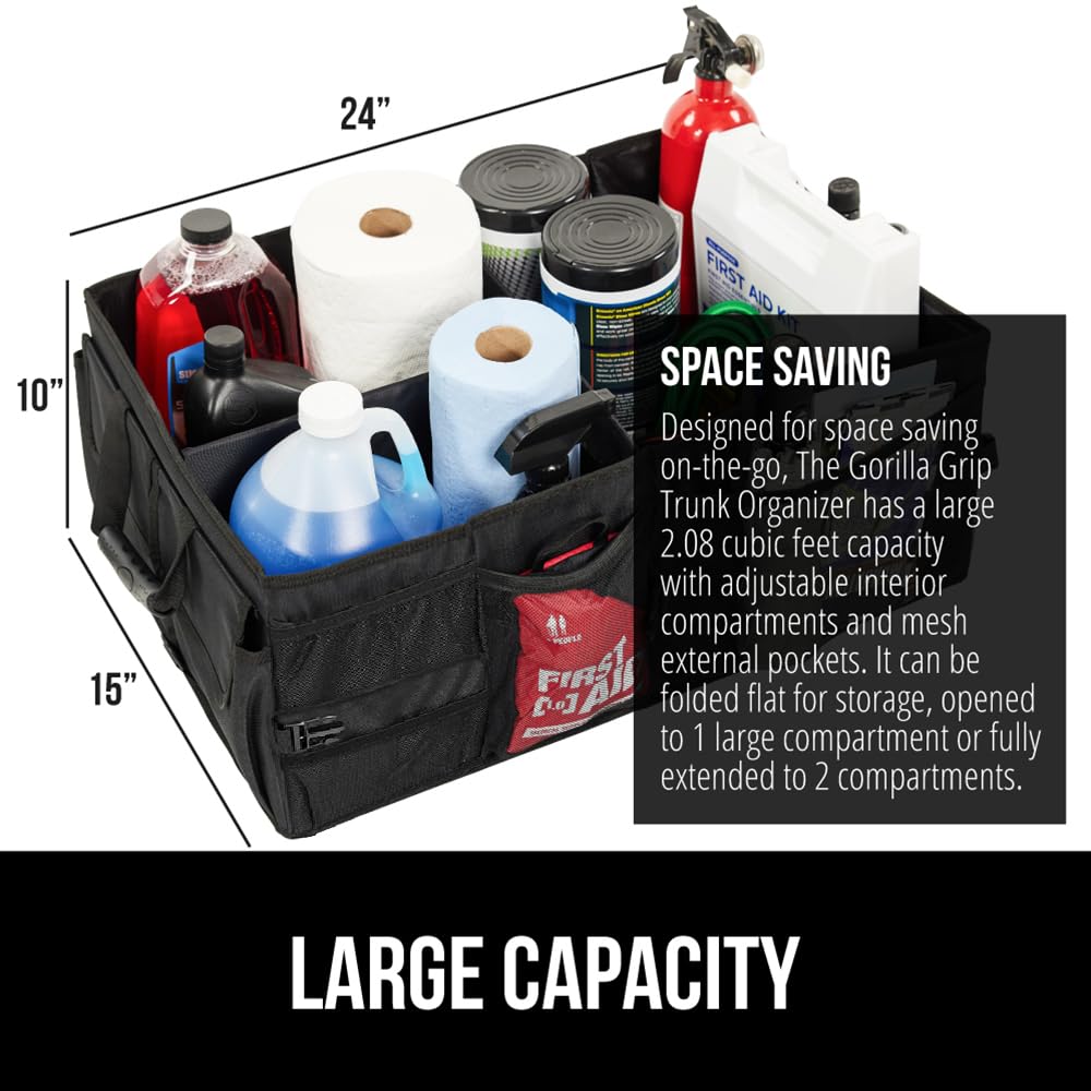 Gorilla Grip Large Capacity Trunk Storage Organizer Slip Resistant Container