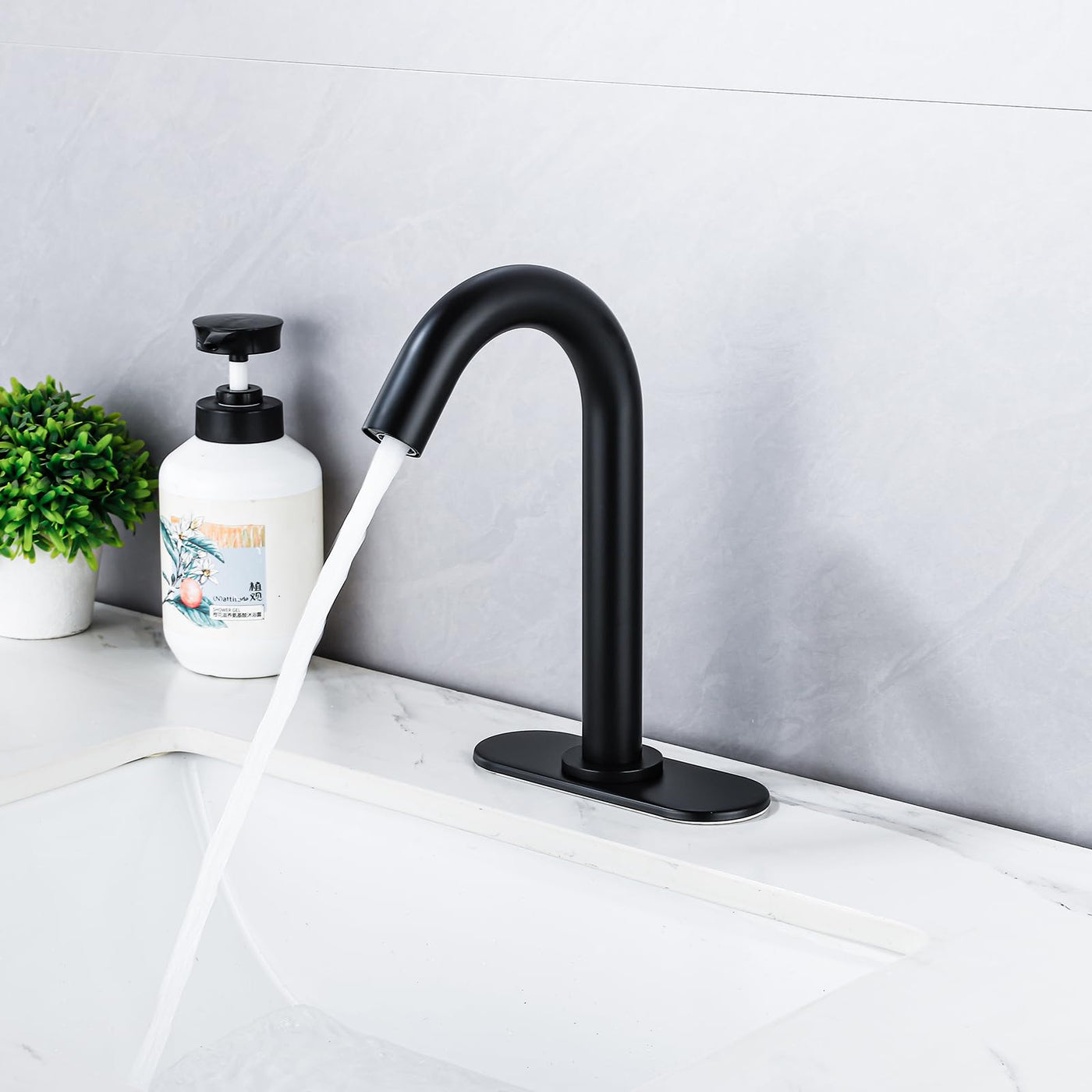 Touchless Bathroom Faucet Matte Black Automatic Sensor Sink Vanity