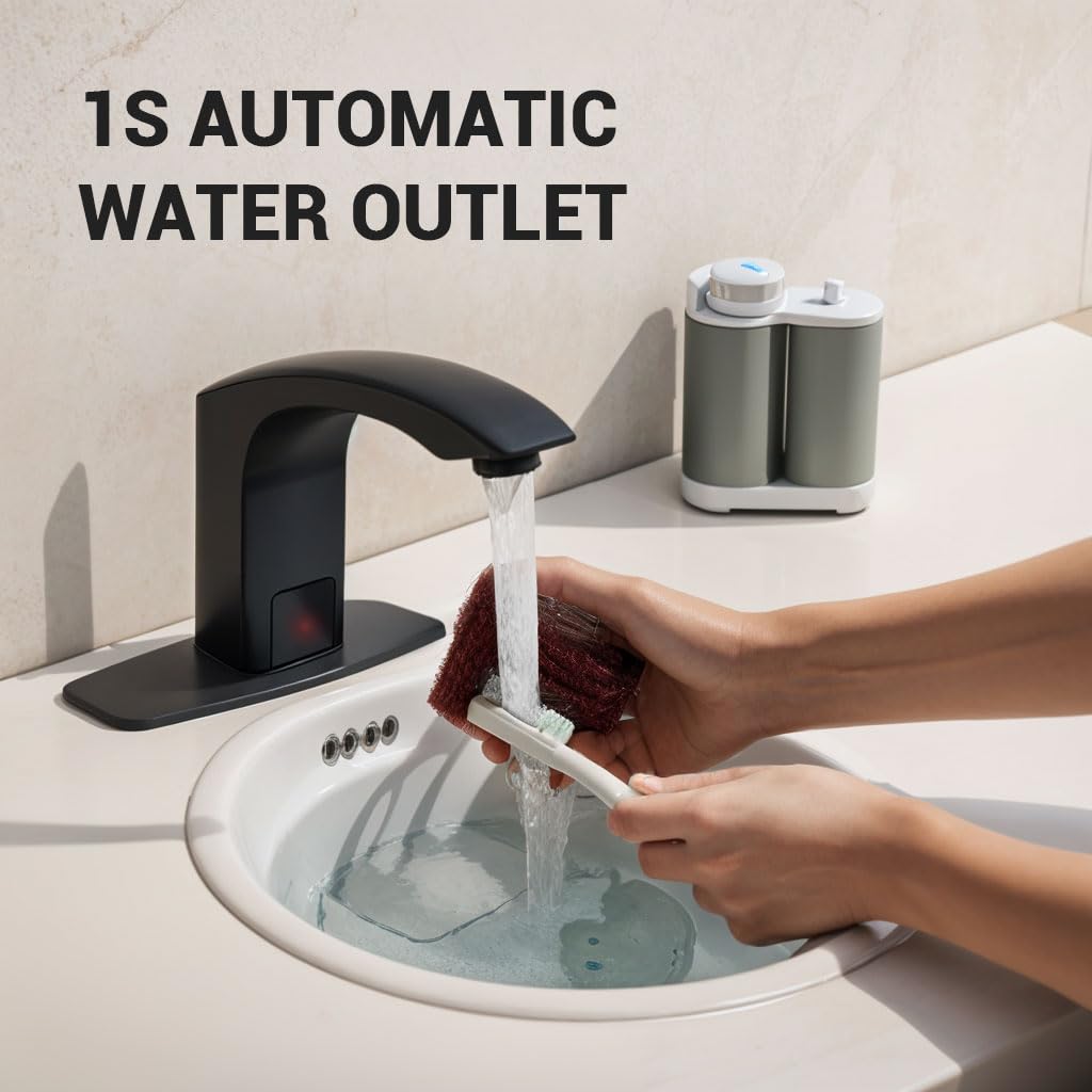 Touchless Bathroom Sink Faucet Black Single Hole Automatic Sensor