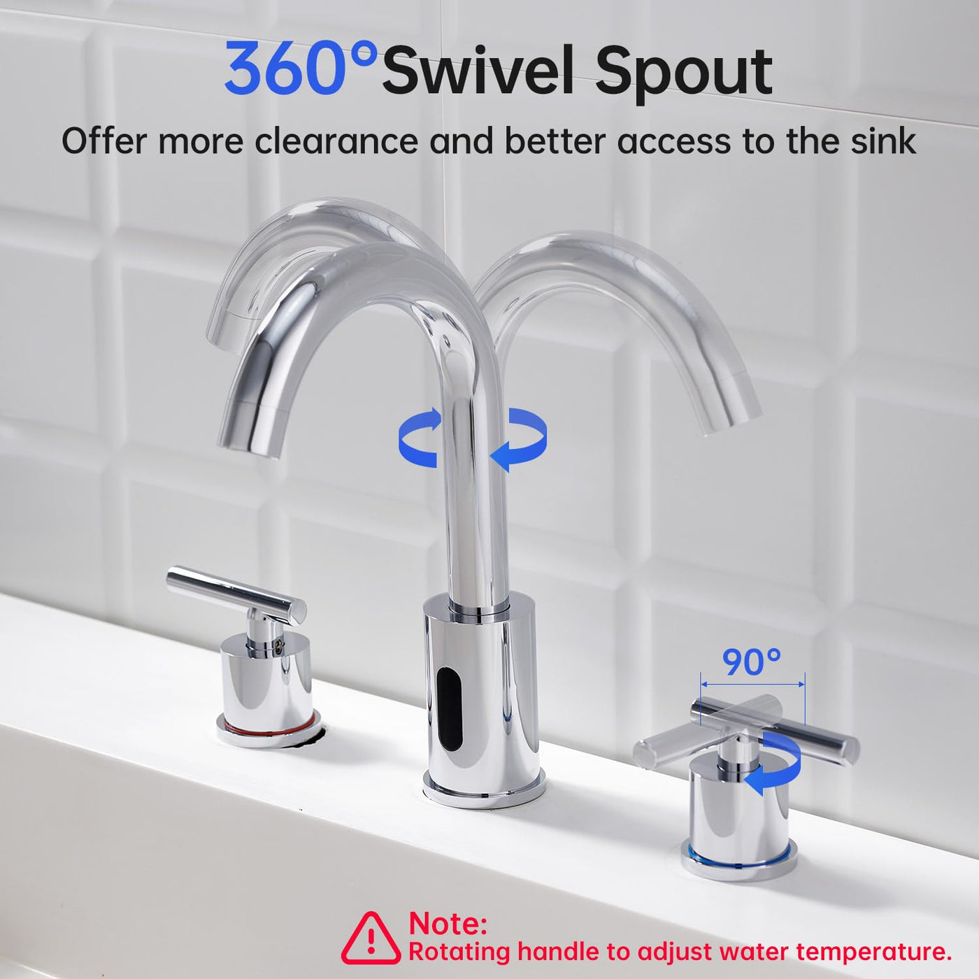 Touchless Bathroom Faucet With Automatic Sensor And Dual Handles