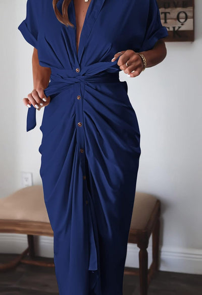 Women Satin Shirt Dress With Button Detail Elegant Design