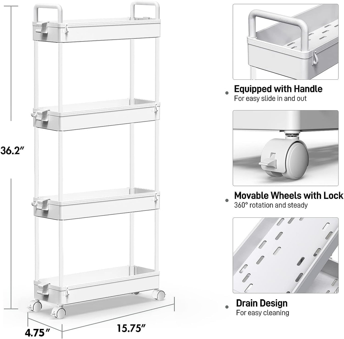 Bathroom Organizer Mobile Shelving Unit With Rolling Utility Cart