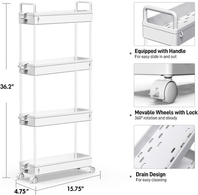 Bathroom Organizer Mobile Shelving Unit With Rolling Utility Cart