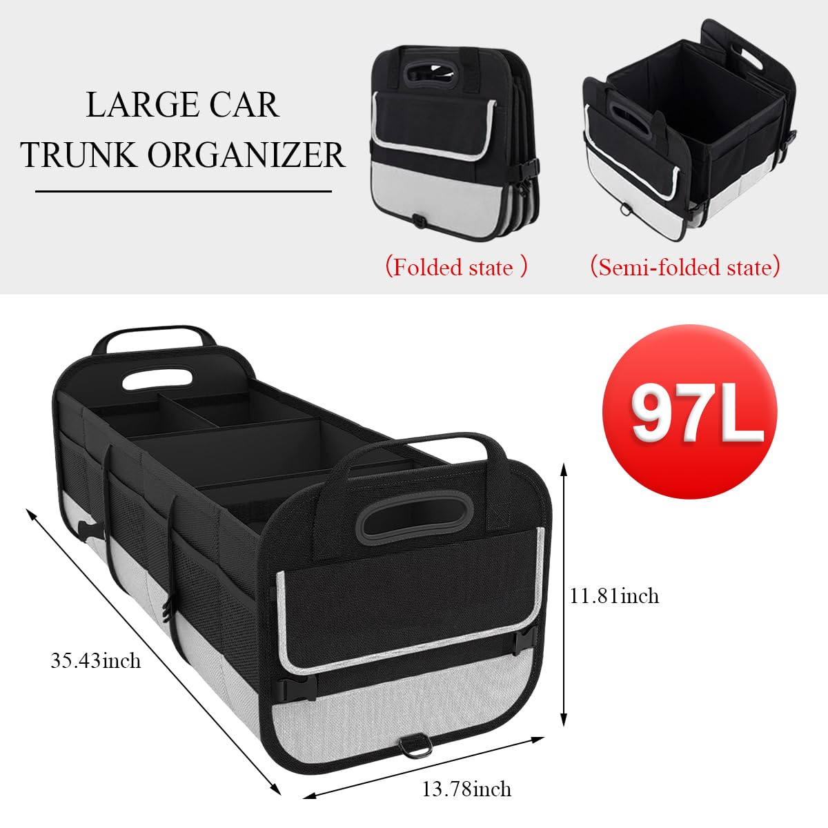 Large Car Trunk Organizer 95L Stretchable Storage With Divided Compartments