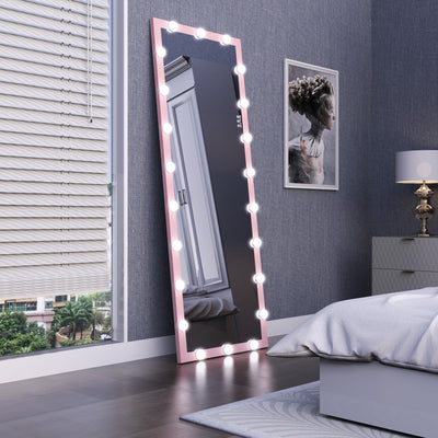 Pink Hollywood Full-Body Vanity Mirror With 3 Color Modes And Touch Control