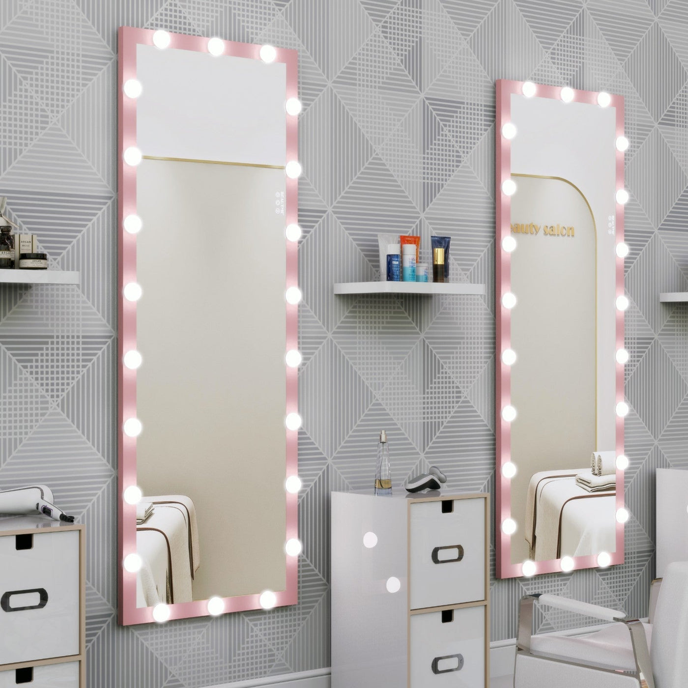 Pink Hollywood Full-Body Vanity Mirror With 3 Color Modes And Touch Control