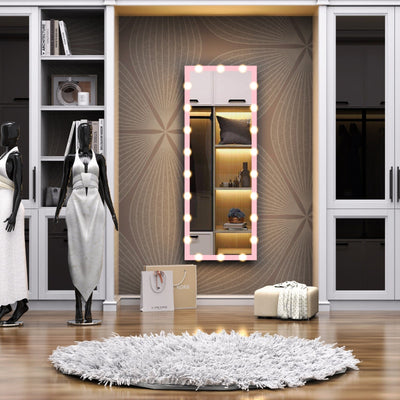 Pink Hollywood Full-Body Vanity Mirror With 3 Color Modes And Touch Control