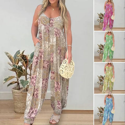 Cooper Patchwork Loose Fit Print Jumpsuit For Women