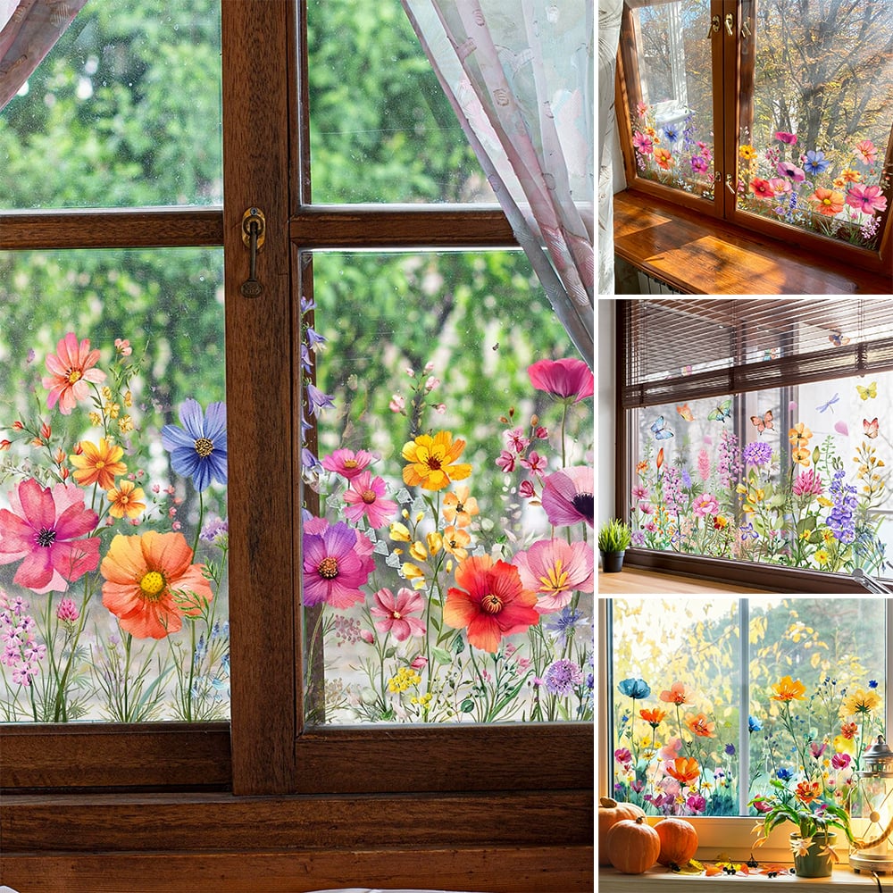 Colorful Floral Window Sticker Bouquet Cut To Size Easily