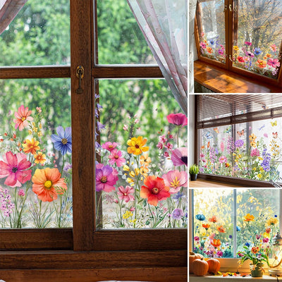 Colorful Floral Window Sticker Bouquet Cut To Size Easily