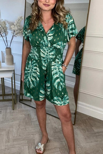 Casual Floral Polka Dot Romper With Pockets For Women