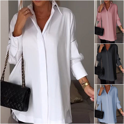 Lapel Slit Shirt Stylish Casual Lightweight Shirt For Women