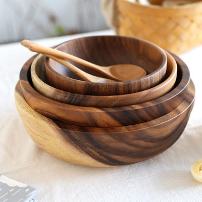 Natural Wooden Bowl For Kitchen Fruit Salad And Food Serving