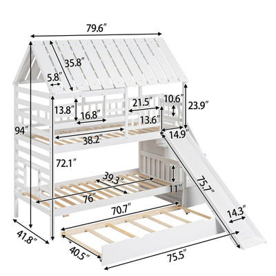 Twin House Bunk Bed With Roof Window Trundle Slide Storage Staircase